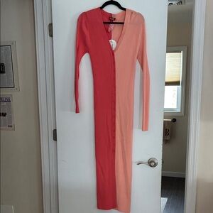 STAUD Vibrant Red and Pink Long Sleeve Dress